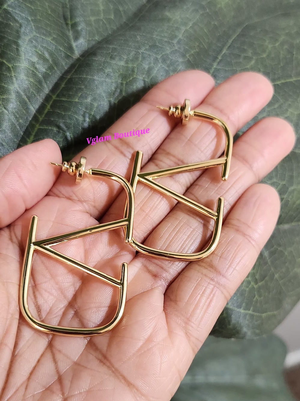 Gold Geometric Initial V Hoop Earrings